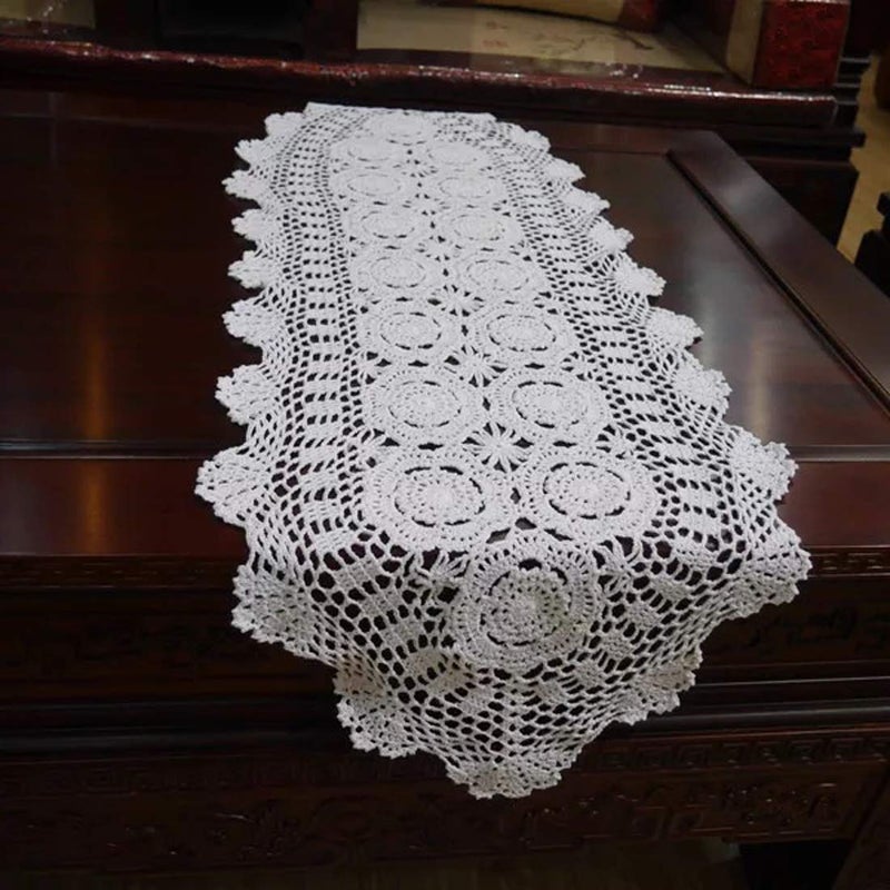 Damanni Oval Cotton Handmade Crochet Lace Table Runner Doilies Dresser Scarf,15 Inch by 35 Inchï¼ŒWhite - Image 1